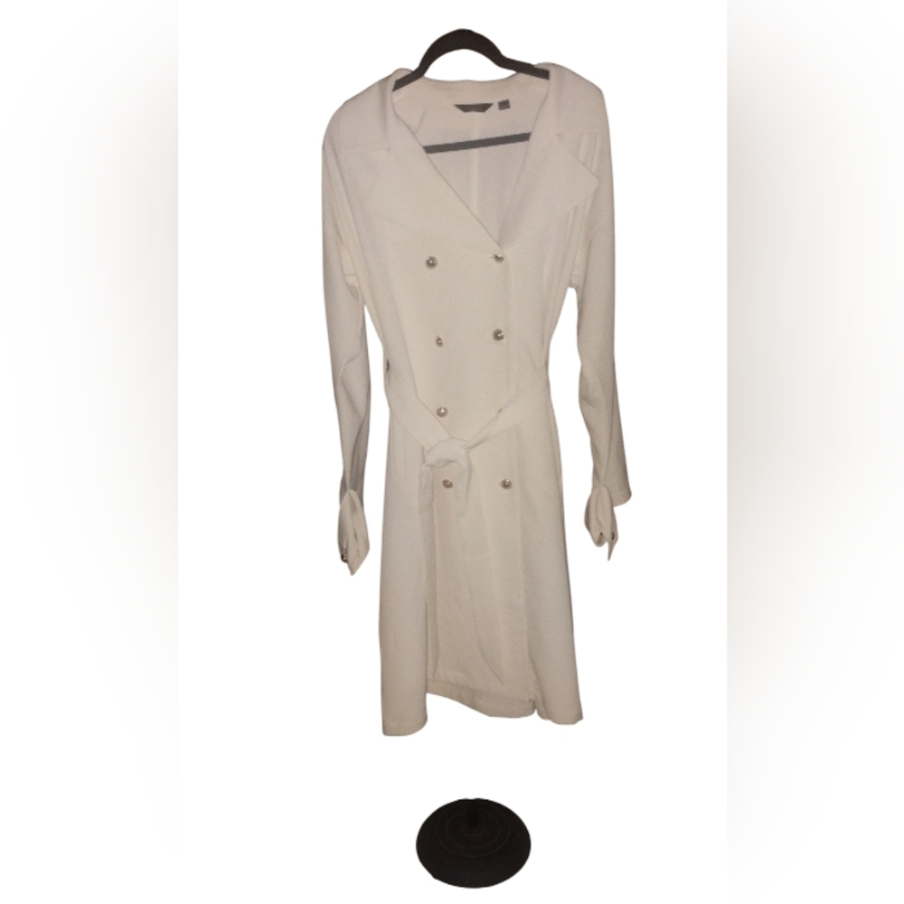G by Giuliana Black Label Stretch Twill BlendTrench Coat Ivory Career Work SZ L